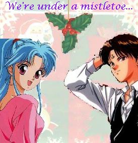 We're under a mistletoe...
